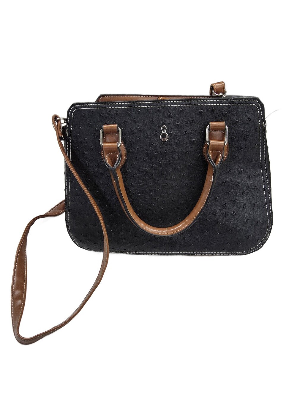 London Fog Ostrich Embossed Black Brown Crossbody Purse